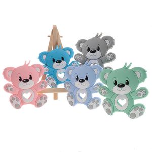 10 pz Orso Silicone Massaggiagengive per bambiniFood Grade nato Collana per dentizione Ciuccio Accessori per catene Giocattolo per roditori BPA Regalo gratuito Ciondolo 240308