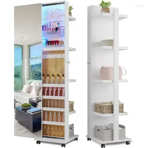 Storage Boxes 360° Swivel Jewelry Armoire With LED Lockable Cabinet Slidable Full Length Mirror Free Standing Organizer