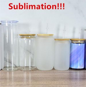 16oz Sublimation glass can Beer Can Glass Tumbler Drinking Glasses Beer Glasses With Bamboo Lid And Reusable Straw9311355