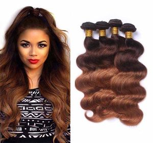 Ombre Brazilian Human Hair Extensions Two Tone 430 Dark Brown Blonde Colored Peruvian Malaysian Body Wave Hair Weave 4 Bundles4152681