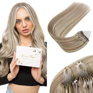 Extensions VeSunny Micro Hair Extensions Platinum Blonde Microlink Hair Extensions Cold Fusion Micro Human Hair Extensions 50g Natural Hair