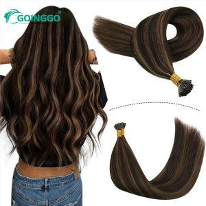 Extensões de cabelo reto i ponta extensões de cabelo natural real fusão humana extensões ombre cor balayage médio marrom 1226 Polegada 100 pçs