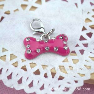 Direct Purchase of Cute Accessories, Pink Oil Drop Diamond Alloy Pendant, Bone Shaped Pet Dog Tag