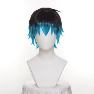 Peruklar luka coaffaine cosplay peruk kısa siyah mavi saç cosplay anime cosplay ısı dirençli sentetik peruklar cadılar bayramı + peruk kapağı