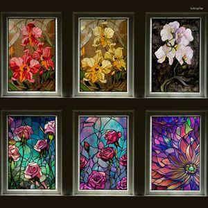 Fensteraufkleber, Buntglas-Folienaufkleber, statisch haftend, zum Entfernen von Blumen, Rosen, Heimdekoration für Fenster, individuelle Designs, Willkommen