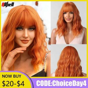 Synthetic Wigs Short Copper Ginger Synthetic Natural Wavy Wigs Hair Orange Halloween Bob Wig with Bangs Heat Resistant for Women Cosplay Wig 240328 240327