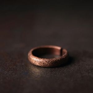 Hand Processed Texture Solid Copper Ring Vintage Rustic Hardwear Size Adjustable Anniversary Retro Punk Street for Men Women 240313