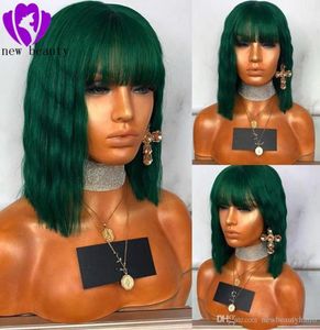 14 Şeridi Koyu Yeşil Brezilya Tam Dantel Ön Peruk Kısa Dalga Bob Wig Blackbrownpink Bangs Whobs Fri3827953