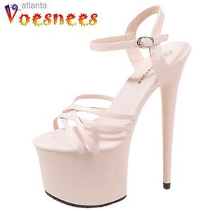 Dress Shoes Naked 17cm High Heel Sandals Cross Thin Band Sexy Women Summer 2023 Models Catwalk Show Platform Heels Dance H240325