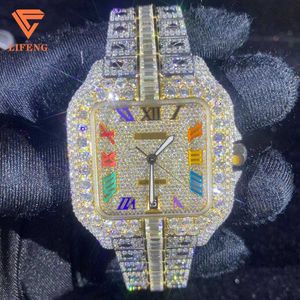 Hip Hop Natural Handmade Diamond Watch Multi Color Dial Iced Out Moissanite Homens Luxo Fine Jewelry