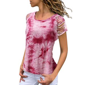 Designer Women's Fashion T-shirt 2024 Trendy Womens Tie Dyed Burnt Flower Shoulder Round Neck Short sleeved T-shirt for Women blouses women womans clothingSNRH