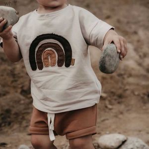 T-shirts baby ny sommar t-shirts pojkar patch regnbåge småbarn flickor bomull mjuk kort ärm tee barn överdimensionerade grundläggande toppar vintage klädsc24319