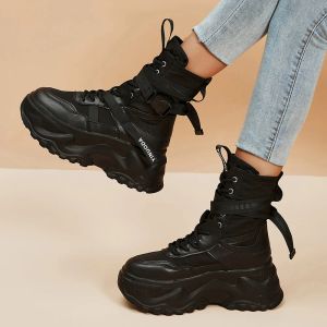 Botas brancas pretas plataforma robusta botas de motocicleta feminina moda de espessura vulcanize sapatos mulheres outono inverno tornozelo botas mujer 2023