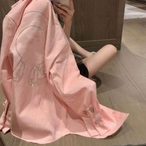 designer shirt womens shirts fashion spring hot diamond letter blouse loose denim coat top cross pink womens Shirt lapel long sleeve tops one color