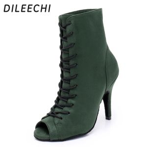 sapatos Dileechi Green Velvet Latin Dance Sapatos de dança feminina Salsa de gangues de gangues Sapatos de baile de dança altos salto fino de 8,5 cm