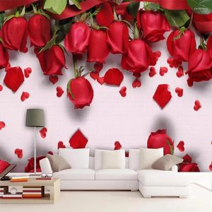 Обои Diantu Custom Po обои Современные 3D красные розы романтические фрески Гостиная Свадебный дом Фон Стена Гостиная