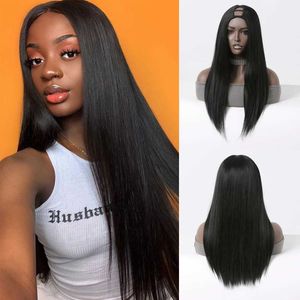 Syntetiska peruker cosplay peruker frisyr u del peruk för svarta kvinnor lång rak svart afro syntetiska peruker dagligen cosplay värmebeständig naturlig falsk hår peruk 240329