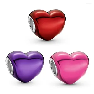 Löst ädelstenar Originalfärger Metalliska Purple Heart Pärlor Charm Fit Women 925 Sterling Silver Armband Bangle Jewelry