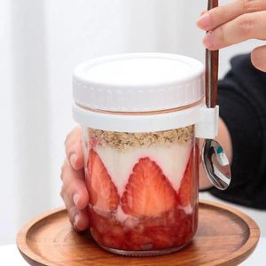 Wine Glasses Large Capacity Useful Breakfast Water Milk Bottle With Spoon Kit Wide Mouth Oatmeal Cup Food Grade Kitchen Accessories