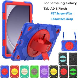 Custodia ibrida robusta per armatura per Samsung Galaxy Tab A9 da 8,7 pollici SM-X115 Bambini antiurto 360 rotazione cinturino da polso cavalletto copertura protettiva per tablet con cinturini per cordino