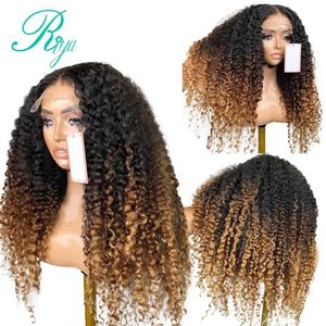 Perucas sintéticas mel loira jerry encaracolado 13x6 frente do laço perucas de cabelo humano para preto feminino brasileiro 4x4 fechamento do laço peruca cabelo humano remy 250% 240328 240327