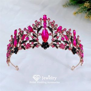 Hair Clips Baroque Crowns Women Accessories Wedding Hairwear Bridal Headpiece Engagement Ornaments Rose Red Color Coronets YQ240