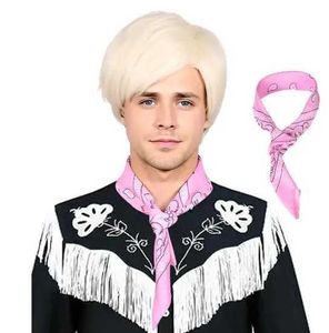 Synthetische Perücken, Cosplay-Perücken, blonde kurze Perücken für Männer, synthetische gerade geschichtete Halloween-Cosplay-Haarperücke für Männer, hellblond 240328 240327