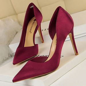 Pumps Women Fetish 9.5cm High Heels Royal Blue Wine Red Pumps Satin Stiletto Lady Escarpins Silk Wedding Party Prom Hollow Event Shoes