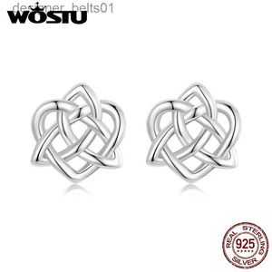 Stud WOSTU 925 Sterling Silver Heart-shed Celtic Knot Earring Studs Simple Hollowed Design For Women Christmas Party Jewelry GiftC24319