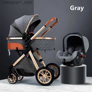 Strollers# 2023 Luxury Baby Stroller 3 in 1 Infant Stroller Set Portable Reversible High Landscape Baby Carriage Trolley Travel Pram 6Gifts L240319