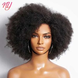 Syntetiska peruker Syntetiska peruker Afro Kinky Curly Spets Front Wig Brazilian Remy Human Hair HD Spets Natural Hairline 13x4x2 Glueless Afro Short Bob Human Hair Wig 240327