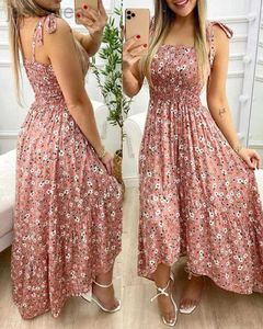 Basic Casual Dresses Summer Sexy Spaghetti Strap Floral Maxi Dress Women Casual Chest Wrap Long Beach Dress 240319