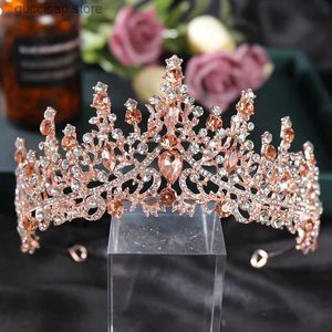 Diademi Qualità superiore Diademi dorati rosa Corona nuziale Gioielli per capelli Accessori per capelli da sposa Copricapo da sposa donna Y240319