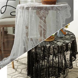 Table Cloth Retro Literature And Art Black White Round Tablecloth Lace Crochet Piano Wedding Party Tea Home Decor