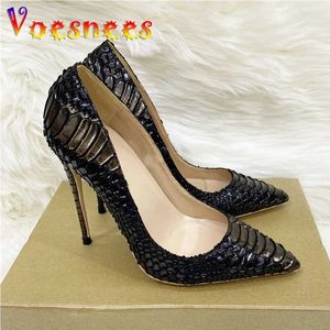 Kleidschuhe Sexy Schlangenhaut gemusterte High Heels 12 cm schlanker Absatz flacher Mund einzelne weiche Prägung Leder spitze Zehen Damen Pumps H240325