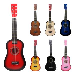 Gitarr 23 tum trä sopran ukulele gitarr multi färg 6 strängar ukulele basgitarr med väska för nybörjare barn presentmusikinstrument