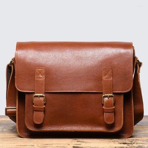 Totes herrläder axel crossbody vintage magnetisk spänne klaff kohud väska damer gåva till make man 13 tum bärbar dator