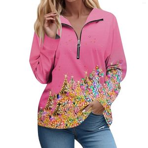 Hoodies للسيدات نساء سحاب هوديي أزياء عيد الميلاد ثلاثية الأبعاد في الخريف خريج خمر شحمة قمم طويلة الأكمام الطويلة