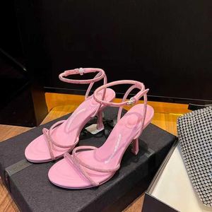 HBP Non-Brand 2024 Großhandel Mode Damen High-Heel rosa Strass Sandalen für Bankett Knöchel Schnalle Riemen Pailletten Damen Hochzeit Sandalen