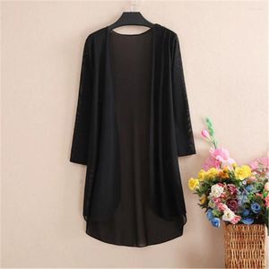 Damskie dzianiny kimono kardigan kobiety lato feminino biała koszula boho koreańska bluzka z długim rękawem 2024 Mesh Bohemian Top Blusa