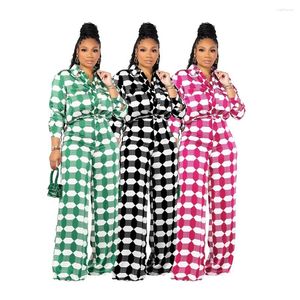 Kvinnors tvåbitar byxor Womentwo Suits 2024 Tracksuit Geometric Pattern Blus Outifits Sweatsuit Fitness Outfits Matching Sets Autumn