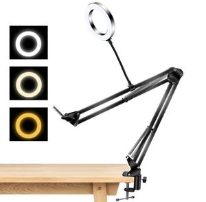 6 Polegada anel de luz desktop com suporte braço ringlight mesa braçadeira estúdio luz 26cm para po potrait streaming ao vivo youtube1660898