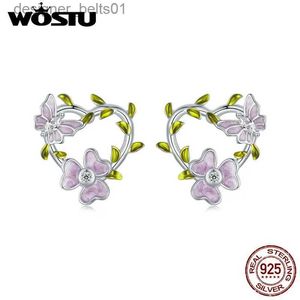 Stud WOSTU 925 Sterling Silber Lila Farbe Ändern Kristall Ohrstecker Schmetterling Glyzinie Blume Ohrstecker für Frauen Party SchmuckC24319