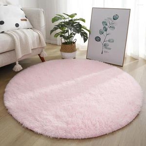 Carpets 120cm Round Carpet Soft Luxury Fluffy Area Rug Anti-Slip Bottom Plush Solid Color Bedroom Nursery