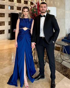 Party Dresses 2024 Royal Blue Prom O-Neck Backless Floor Length Formal Occasion Dress Evening For Women