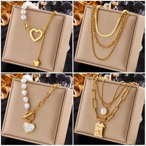 Pendant Necklaces DIEYURO 316L stainless steel gold heart-shaped pearl pendant necklace for womens punk street rust proof necklace jewelry party giftL2404