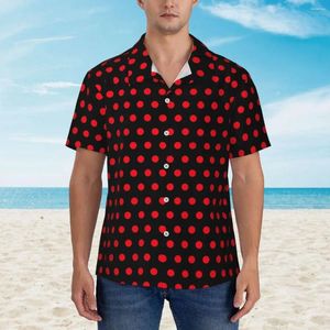 Erkekler Sıradan Gömlek Kırmızı Polka Dotlar Plaj Gömlek Retro Baskı Hawaiian Erkek Gevşek Bluzlar Kısa Kollu Harajuku Desen Tops