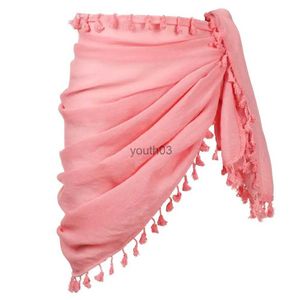 Skirts Skorts Womens Beach Wrap Skirt Sarong Cotton Tassels Short Swimsuit Bikini Cover Ups Long Swim Pareo Plus Size 240319