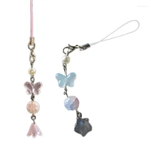 Schlüsselanhänger Handgemachte Orchideen Anhänger Schlüsselbund Schmetterling Telefonkette Lanyard Mobiltelefon Hängeseil für Frauen Tasche Schmuck Geschenk