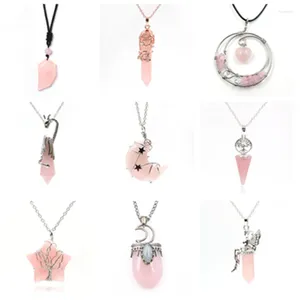 Pendant Necklaces FYSL Many Style Rose Pink Quartz Crescent Moon Link Chain Necklace Star Love Heart Tree Of Life Jewelry